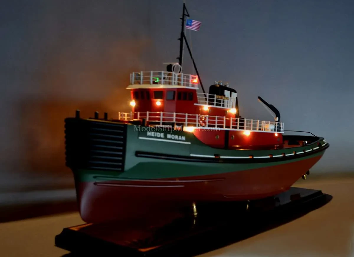 Close-up of a diecast tugboat model